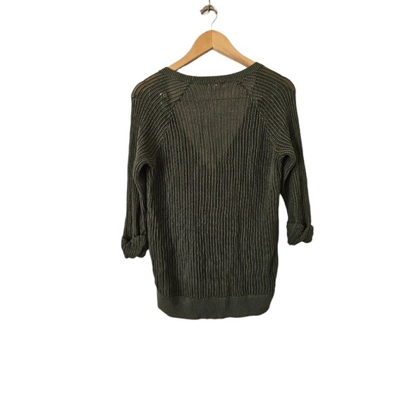 UO Silence + Noise Open Knit Cardigan Sweater Large Green Zip Front - Picture 4 of 4